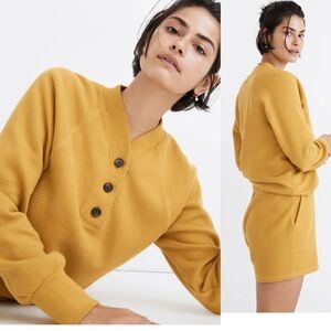 MADEWELL MWL Textured Waffle V-Neck Henley Sweatshirt Marigold XL
